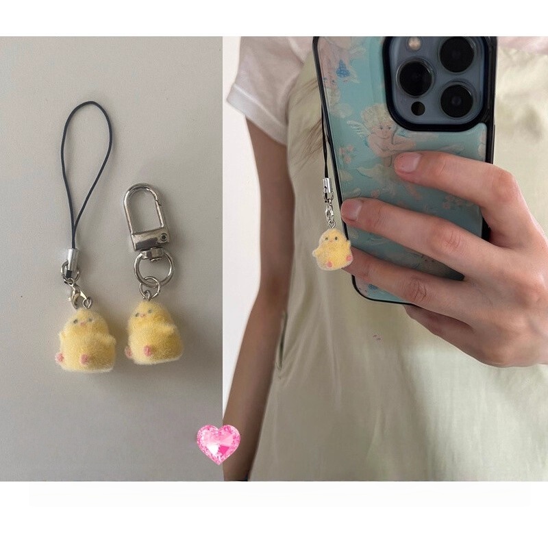 Yellow Phone Accessories - Mode Niedlichen Gelben Beflockung Anhänger Ccd