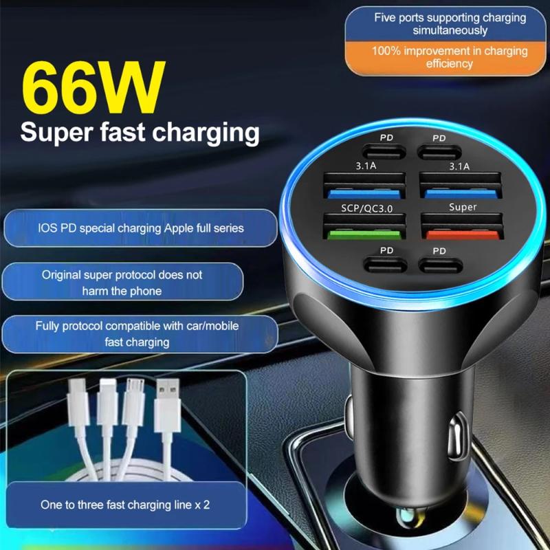 Usb C Hub - 8-Port USB-C Auto-Ladegerät 100W QC3.0 PD